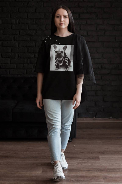 Майка свободного кроя из сетки и хлопка с принтом бульдог BUNABOUTIQUE 2055 - фото 2