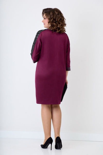 Платье из хлопка с вставками из пайеток и эко-кожи Solomeya Lux 763 бордо - фото 3