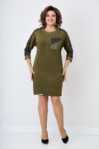 Платье из хлопка с пайетками и реглан-рукавами Solomeya Lux 763 хаки - фото 1