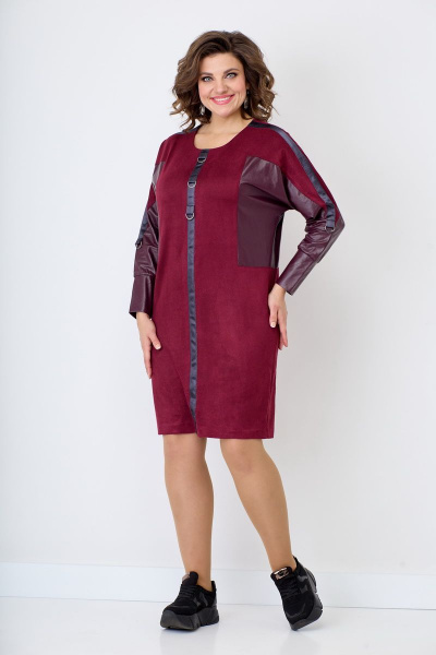 Платье из хлопка с рельефами и тесьмой отделки Solomeya Lux 772 бордо - фото 4