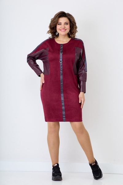 Платье из хлопка с рельефами и тесьмой отделки Solomeya Lux 772 бордо - фото 2