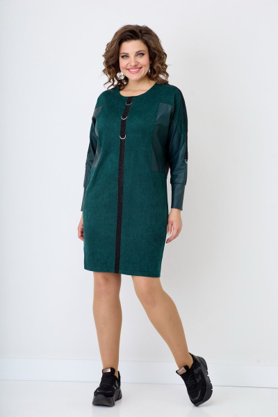 Платье из искусственной замши с вставкой из пайеток Solomeya Lux 772 зеленый - фото 1