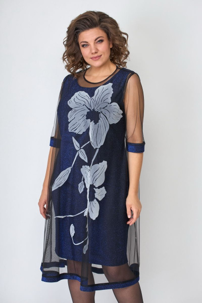 Платье приталенное нарядное из сетки с цветочным принтом Solomeya Lux 663A - фото 2