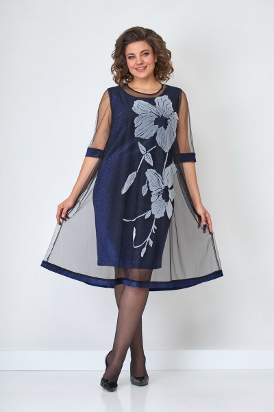 Платье приталенное нарядное из сетки с цветочным принтом Solomeya Lux 663A - фото 1