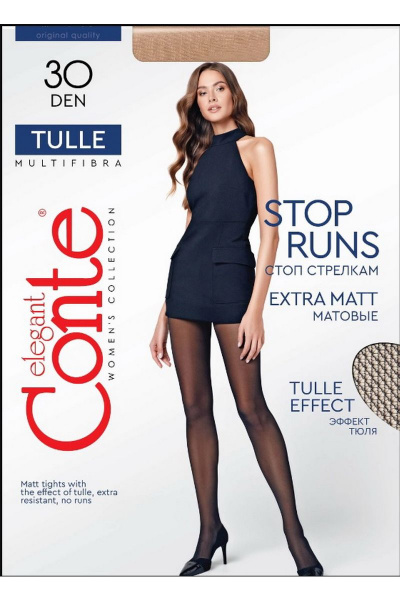 Черные трикотажные колготки с тюлевым эффектом CONTE Tulle_Nero - фото 3