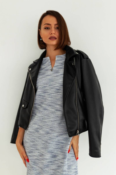 Дизайнерское платье-кокон из жакардовой ткани с V-вырезом ARTiMODA 322-19 серо-голубой - фото 10