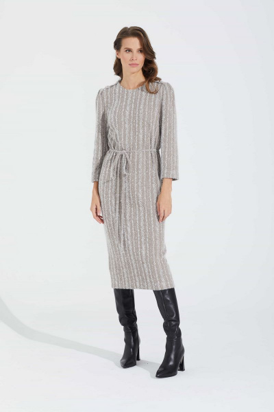 Платье бежевое демисезонное из трикотажа Motif 1695 - фото 1