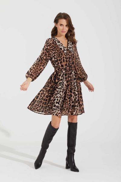 Платье коричневое демисезонное из текстиля Motif 1646 - фото 1