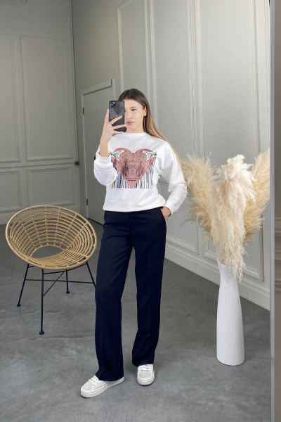 Святшот прямого силуэта с принтом сердце из хлопка Garsonnier 1400100511 молочный - фото 5