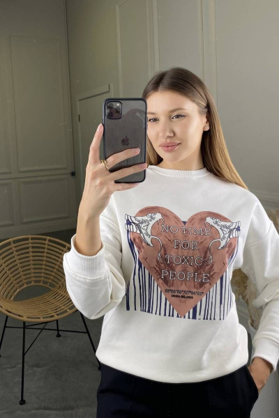 Святшот прямого силуэта с принтом сердце из хлопка Garsonnier 1400100511 молочный - фото 4