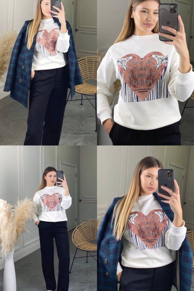 Святшот прямого силуэта с принтом сердце из хлопка Garsonnier 1400100511 молочный - фото 2