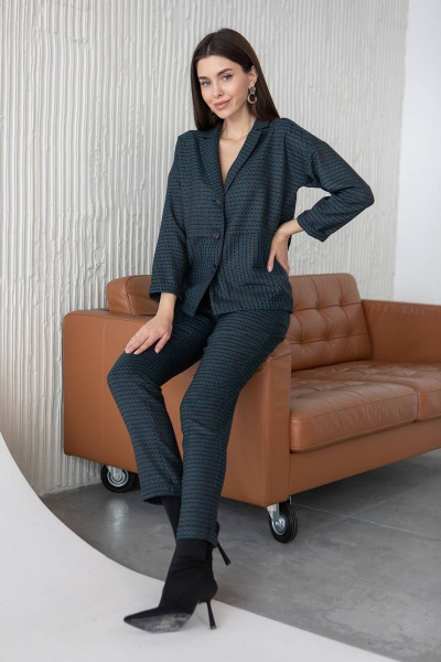 Брюки, жакет Ivera 6004 бирюзовый-черный - фото 1