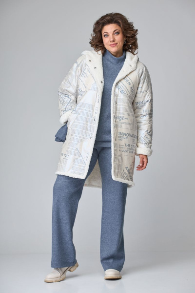 Брюки, джемпер, куртка, шапка T&N 7120 молочный_перламутровый-синий_меланж - фото 1