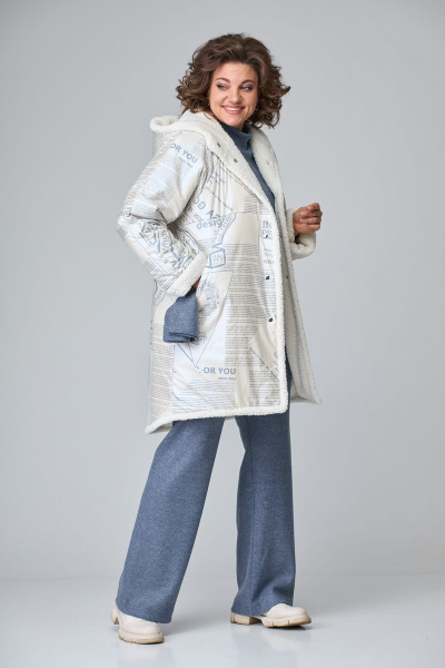 Брюки, джемпер, куртка, шапка T&N 7120 молочный_перламутровый-синий_меланж - фото 2