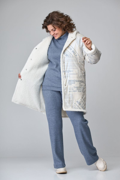 Брюки, джемпер, куртка, шапка T&N 7120 молочный_перламутровый-синий_меланж - фото 3