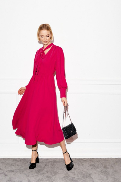 Платье ягодного цвета полуприлегающего силуэта с воланами ANNETE A3253 - фото 5