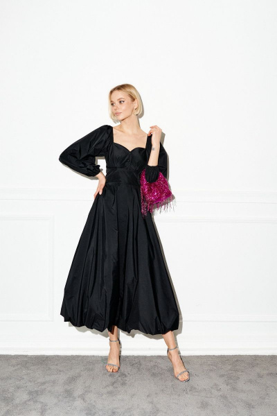 Платье вечернее из плотного с блеском полотна с рукавами на резинке ANNETE A3274 - фото 4