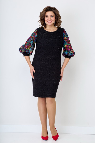 Платье свободного кроя из текстиля с вышивкой сетки Solomeya Lux 253C - фото 2