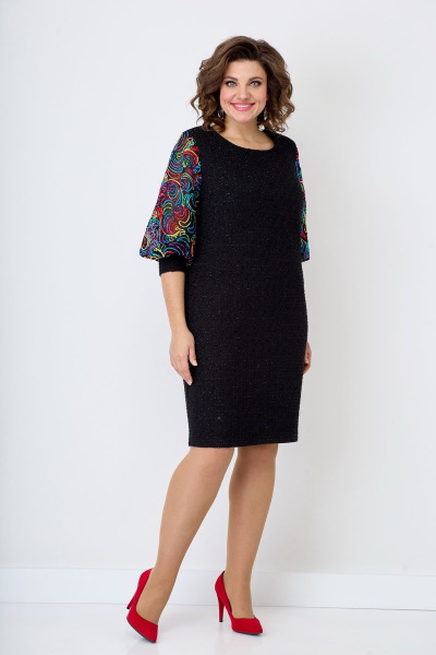 Платье свободного кроя из текстиля с вышивкой сетки Solomeya Lux 253C - фото 1