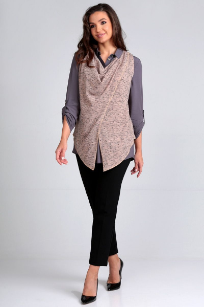 Безрукавка из текстиля с элегантной посадкой и подарочной брошью Таир-Гранд 62300 беж - фото 3