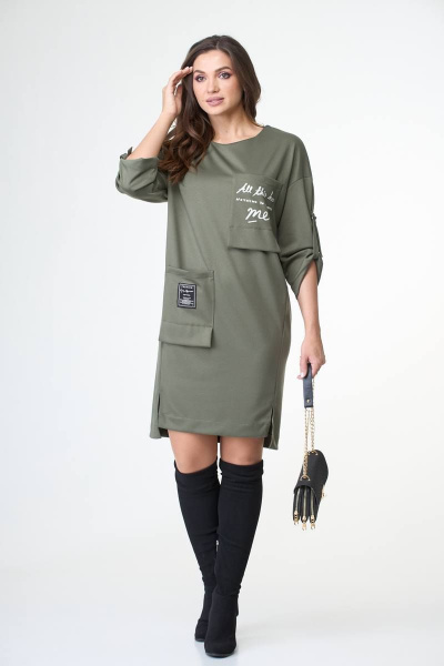 Демисезонное платье с карманами из трикотажа с апликациями Taita plus 2133/16-3 - фото 3