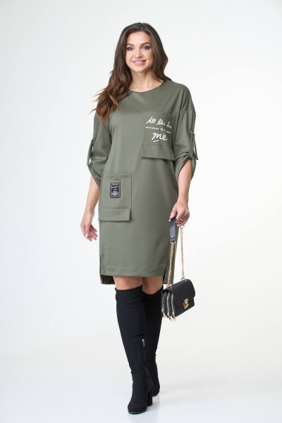 Демисезонное платье с карманами из трикотажа с апликациями Taita plus 2133/16-3 - фото 1