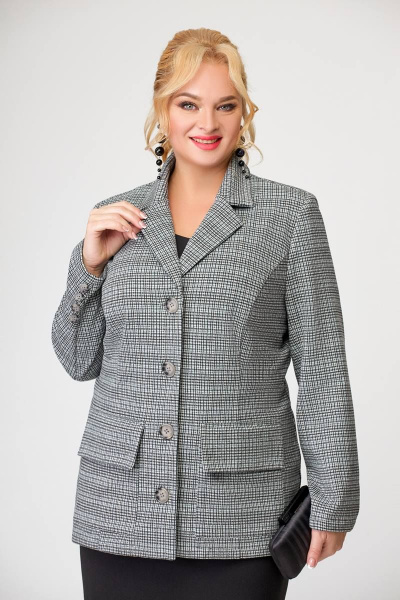 Деловой костюм 2-ка из трикотажа с юбкой и топом Swallow 628 серебряный_иней/черный - фото 7