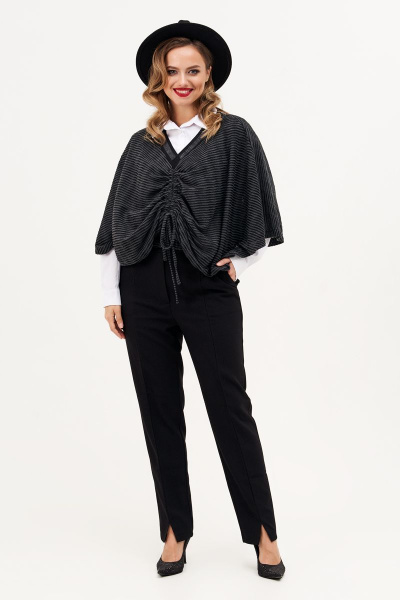 Трикотажный джемпер с летучей мышью и шнурками Condra 16196 серый - фото 3