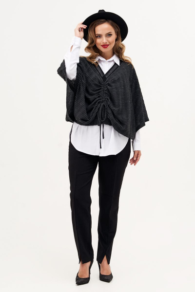 Трикотажный джемпер с летучей мышью и шнурками Condra 16196 серый - фото 1