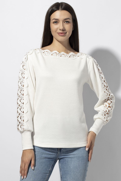Блуза полуприлегающая с втачным рукавом из кружева VIZAVI 688 молочный - фото 8