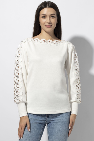 Блуза полуприлегающая с втачным рукавом из кружева VIZAVI 688 молочный - фото 6