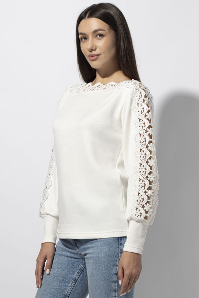 Блуза полуприлегающая с втачным рукавом из кружева VIZAVI 688 молочный - фото 5