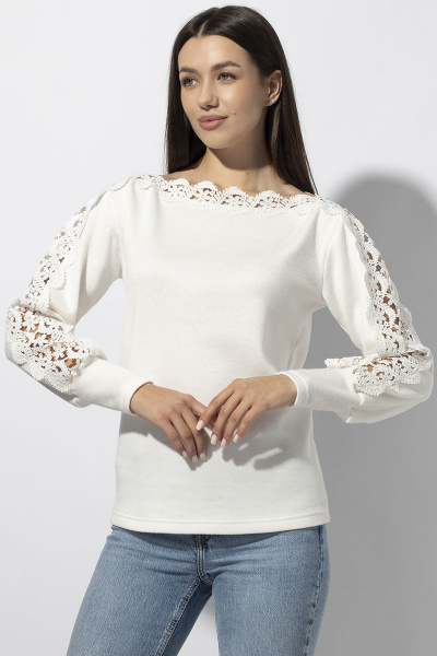 Блуза полуприлегающая с втачным рукавом из кружева VIZAVI 688 молочный - фото 4