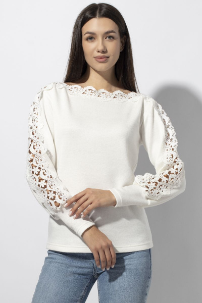 Блуза полуприлегающая с втачным рукавом из кружева VIZAVI 688 молочный - фото 2