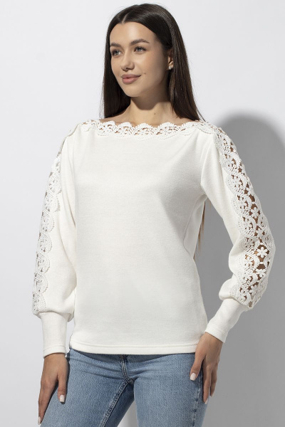 Блуза полуприлегающая с втачным рукавом из кружева VIZAVI 688 молочный - фото 1