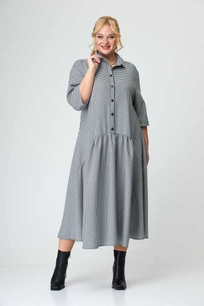 Платье А-силуэта с подрезами и сборками Avenue 0102 мелкая_клетка/черный+белый - фото 5