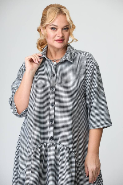 Платье А-силуэта с подрезами и сборками Avenue 0102 мелкая_клетка/черный+белый - фото 3