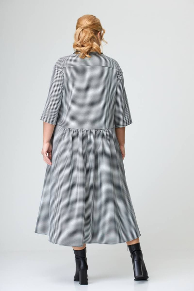 Платье А-силуэта с подрезами и сборками Avenue 0102 мелкая_клетка/черный+белый - фото 2