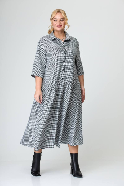 Платье А-силуэта с подрезами и сборками Avenue 0102 мелкая_клетка/черный+белый - фото 1