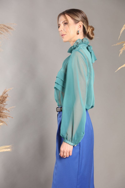 Бирюзовая свободная блуза с складками и бантами LM ИТ2899 - фото 2