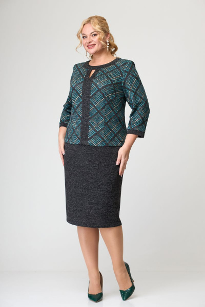 Платье LadyThreeStars 2197 серый+бирюза - фото 1