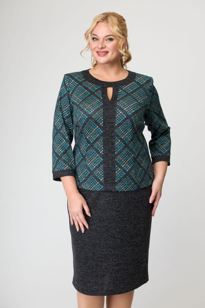 Платье LadyThreeStars 2197 серый+бирюза - фото 2