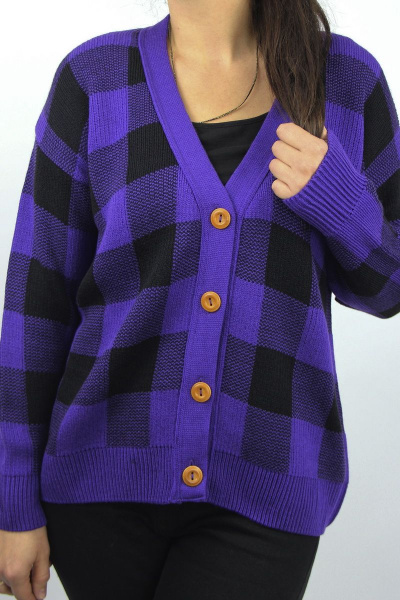 Жакет вязаный прямой силуэт демисезонный с рубашечным рукавом Полесье С2692-22 2С5169-Д43 158,164 фиолет - фото 3
