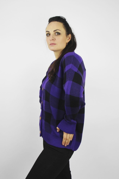 Жакет вязаный прямой силуэт демисезонный с рубашечным рукавом Полесье С2692-22 2С5169-Д43 158,164 фиолет - фото 2