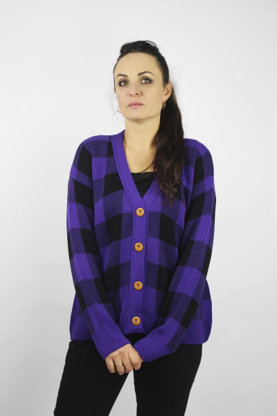 Жакет вязаный прямой силуэт демисезонный с рубашечным рукавом Полесье С2692-22 2С5169-Д43 158,164 фиолет - фото 1