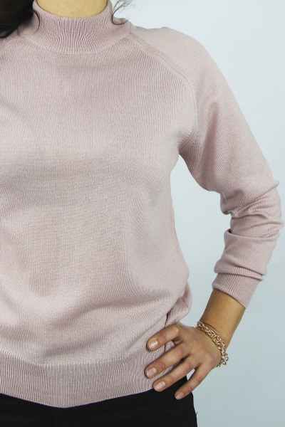 Вязаный демисезонный свободный свитер с воротником-стойка Полесье С3316-15 5С1754-Д43 170,176 розовый_дым - фото 4