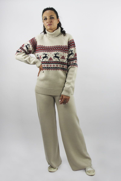 Бежевый шерстяной свитер с высоким воротником-стойка Полесье С3683-22 2С8758-Д43 170,176 жемчуг - фото 1