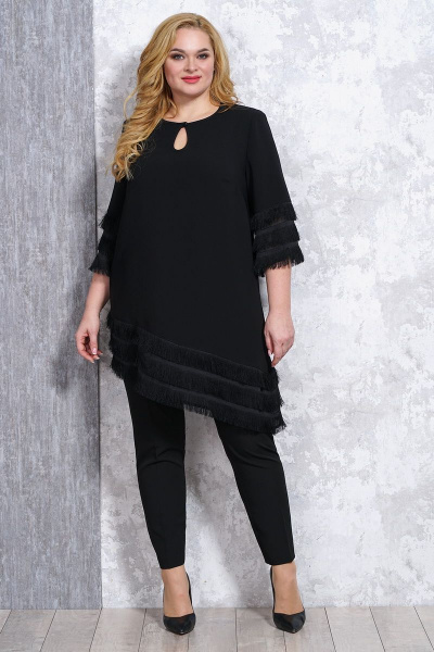 Нарядная черная туника из текстиля для особых случаев Медея и К 2140 - фото 1