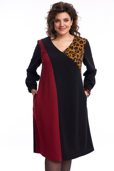 Красное и черное трикотажное платье с разрезами и вставками Almirastyle 237 - фото 3