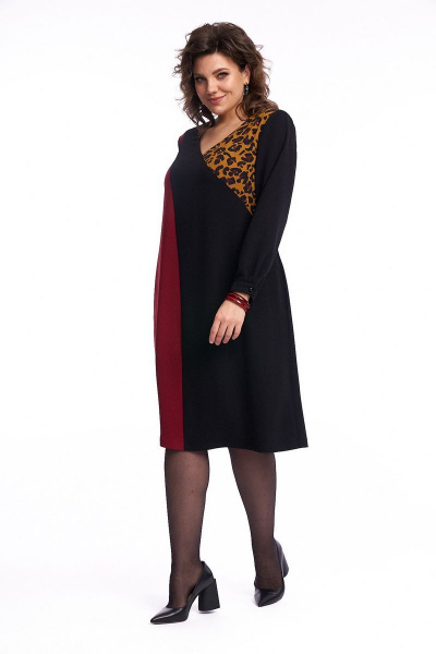 Красное и черное трикотажное платье с разрезами и вставками Almirastyle 237 - фото 2